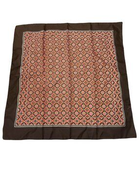 Vintage Italian Geometric Polyester Scarf Brown Rust Cream Square Neck Scarf 22”